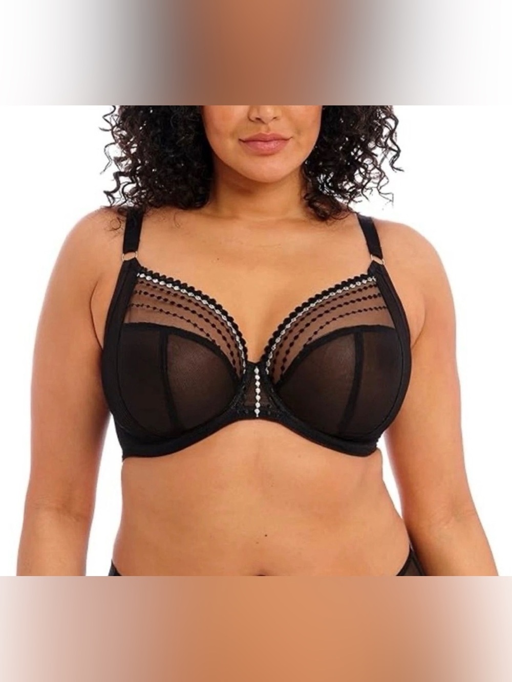 Elomi Matilda Plunge Underwire Black Bra,Size 40I